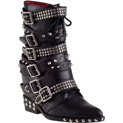 JEFFREY CAMPBELL Draco-Stud Ankle Boot Black Leather ($345) ❤ liked on Polyvore Punk Combat Boots, Flat Leather Ankle Boots, Military Shoes, Women's Motorcycle Boots, Gothic Shoes, Studded Ankle Boots, Punk Boots, Pointy Toe Heels, Short Leather Boots