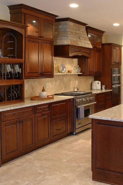 Unlike lightbrown cabinets,dark beige kitchen cabinetsadd to the attraction of anykitchendesign similar to less natural light. bearing in mind recessed lighting,dark brown... ** (paid link) Want additional info? Click on the image. Cherry Wood Kitchen Cabinets, Dark Brown Cabinets, White Granite Countertops, Brown Kitchen Cabinets, Tables Kitchen, Brown Cabinets, Dark Kitchen, Brown Kitchens, Wood Kitchen Cabinets