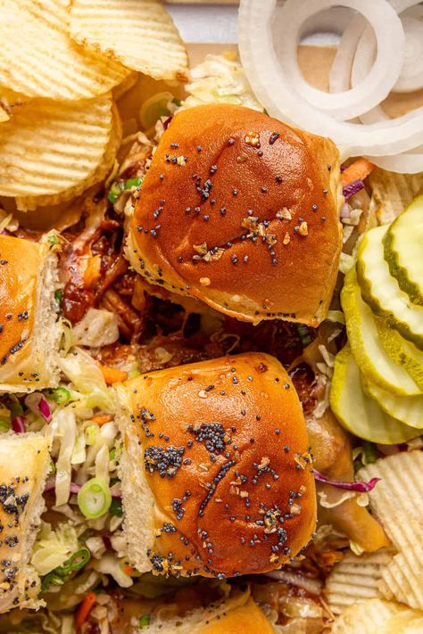 Pulled Pork Sliders Hawaiian Rolls, Pork Sliders Hawaiian Rolls, Sliders Hawaiian Rolls, Bbq Pulled Pork Sliders, Pork Sliders Recipes, Burger Bowls, Slow Cooker Baked Beans, How To Make Bbq, Sticky Pork