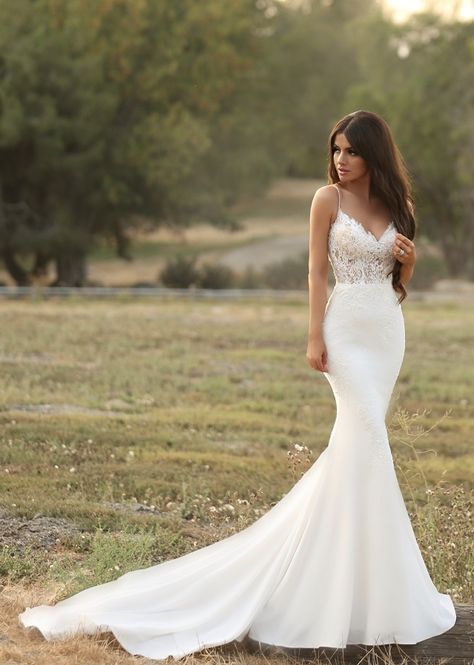 Illusion Bridal Gown, Boho Wedding Dress With Sleeves, Satin Mermaid Wedding Dress, Modest Bridal Gowns, Bridal Dresses Lace, Backless Wedding, Wedding Dresses Satin, Gorgeous Sunset, Wedding Dress Trends