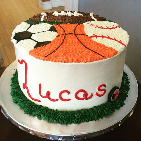 Diy Sports Birthday Cake, Sports Theme First Birthday Cake, Sport Themed Cake, Sports Smash Cake 1st Birthdays, Sports Themed Birthday Cakes For Boys, All Star Birthday Cake, Sports Party Cake, Sports Smash Cake, Sport Cakes For Men