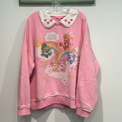 New Without Tags Brand Collab Dolls Kill X Care Bears Women’s Plus Size Xxl Pullover-Sweatshirt Oversized Sweatshirt Soft Jersey Construction Fleece Lining Care Bears In The Clouds Graphic Rainbow And Star Graphics At Front, A Lace-Trimmed Collar With Embroidered Hearts, And Long Sleeves. 60% Cotton 40% Polyester Machine Washable Pit To Pit 31” Bb6/Oi Carebears Clothes, 80s Care Bears, Nostalgia Cartoons, Thrift Outfits, Clouds Graphic, Brand Collab, American Sweater, Sweater Care, Soft Kidcore