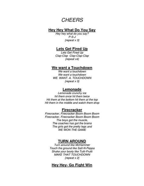 Teaching in Room 6: Response to Literature Redux | Cheerleading cheers ... Cheers And Chants Cheerleading, Soccer Cheers And Chants, Cheers For Football Cheerleading, Cheer Chants Cheerleading Football, Football Cheers And Chants, Soccer Chants, Yells Chants And Cheers, Cheerleading Cheers And Chants, Football Cheers