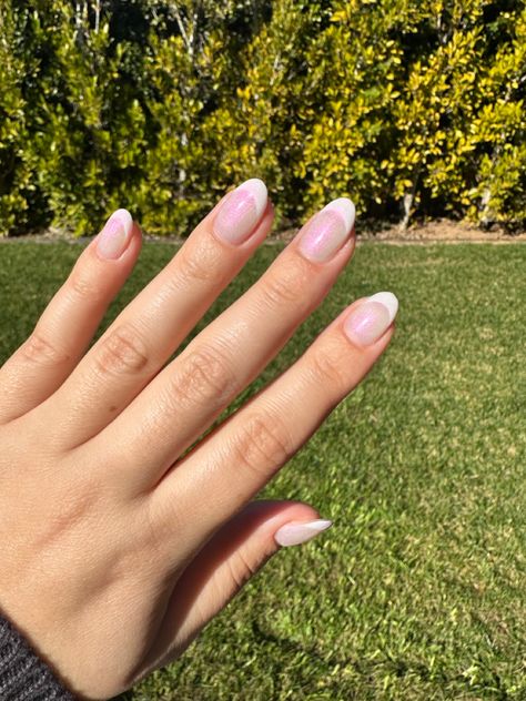 Irredescent Nails French Tip, Iridescent Nails French Tip, Iridescent French Tip, Iridescent French Tip Nails, Iridescent Nails, Tip Nails, Round Nails, Nails French, Great Nails