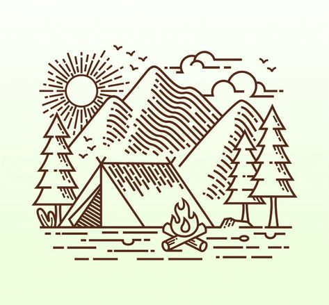 Mountain Doodle, Camping Vector, Everest Mountain, Linear Illustration, Barn Animals, Digital Art Illustration, Line Illustration, Minimal Logo, Dog Hair