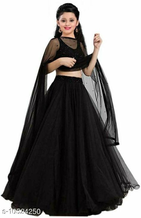 Choli Black, 10 Years Girl Dress, Long Frocks For Girls, Indian Dresses For Kids, Lehenga For Girls, डिजाइनर कपड़े, Kids Lehenga Choli, Black Lehenga, Stitched Lehenga