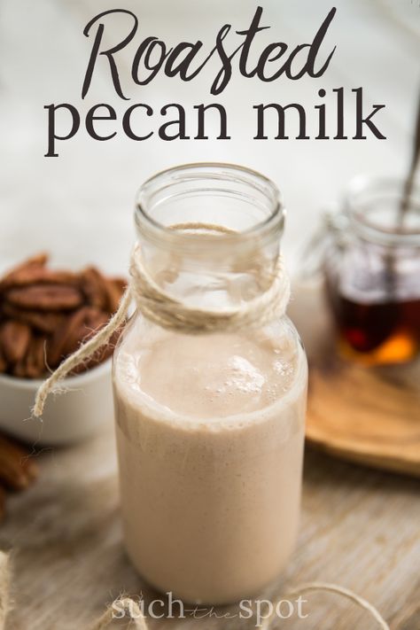 This creamy homemade roasted pecan milk is so delicious and so easy to make that you'll never use store-bought again. The perfect addition to coffee, tea or even a bowl of granola, you must try pecan milk ASAP if you haven't already. #pecan #recipe Pecan Milk Recipe, Nut Milk Recipes, Cow Recipes, Pecan Recipe, Pecan Milk, Almond Cow, Flavored Waters, Aip Breakfast, Food Growing