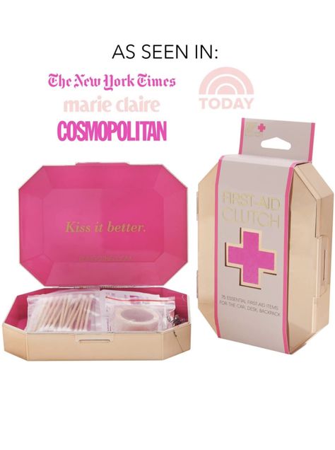 Super cute first aid kit !! #firstaidkit #firstaid #pink #girly #giftideas #giftforher #ad Mini First Aid Kit Aesthetic, Pink First Aid Kit, Aesthetic First Aid Kit, Emergency Kit For Women, Cute First Aid Kit, Mini Emergency Kit, Sting Relief, Mini First Aid Kit, College Packing