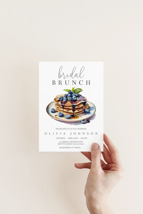 Bridal brunch invitation with stack of pancakes. Bridal shower brunch ideas. Cute bridal shower ideas 2024. Pancake Bridal Shower Ideas, Love You A Brunch Theme, Bridal Brunch Theme Ideas, Bachelorette Brunch Ideas, Classic Bridal Shower Ideas, Bridal Shower Brunch Theme, Breakfast Bridal Shower Ideas, Brunch Theme Ideas, Brunch Wedding Shower Ideas