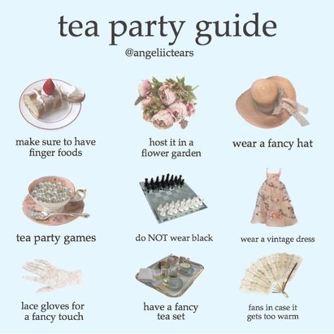 Tea Party Victorian, Victorian Tea Party Food, Tea Party Vintage Outfit, Tea Party List, High Tea Sweet 16, English Tea Party Ideas, 1800 Party Theme, How To Host A Tea Party, Tea Party Picnic Ideas