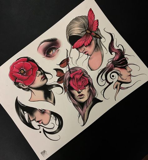 Lukas Adams Neotrad Flash, Girl Face Drawing, Flash Sheet, Tattoo Flash Sheet, Pin Up Tattoos, Traditional Tattoo Art, Horror Tattoo, Traditional Tattoo Flash, Tattoo Art Drawings