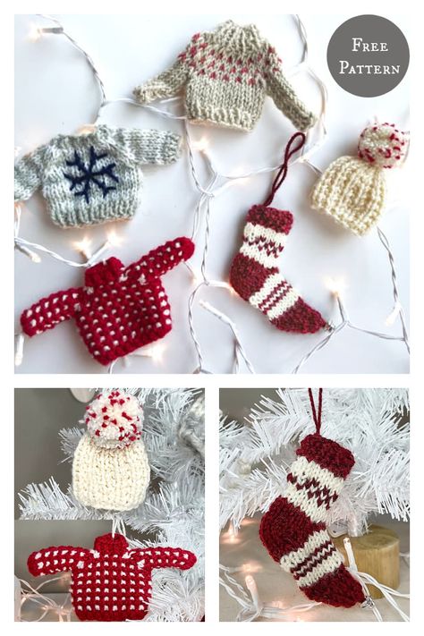 Mini Knitting, Christmas Knitting Projects, Knit Christmas Ornaments, Knitted Christmas Decorations, Christmas Knitting Patterns Free, Beanie Knitting Patterns Free, Miniature Knitting, Barbie Knitting Patterns, Knitting Patterns Free Blanket