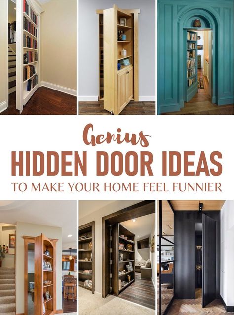 Hidden Door Closet Secret Passage, Murphy Doors Secret Passage, Secret Room Door Ideas, Building A Secret Door, Secret Passages In House, Hidden Door Shelves, Basement Secret Room, Bookshelves Hidden Door, Secret Door Ideas Hidden Passageways