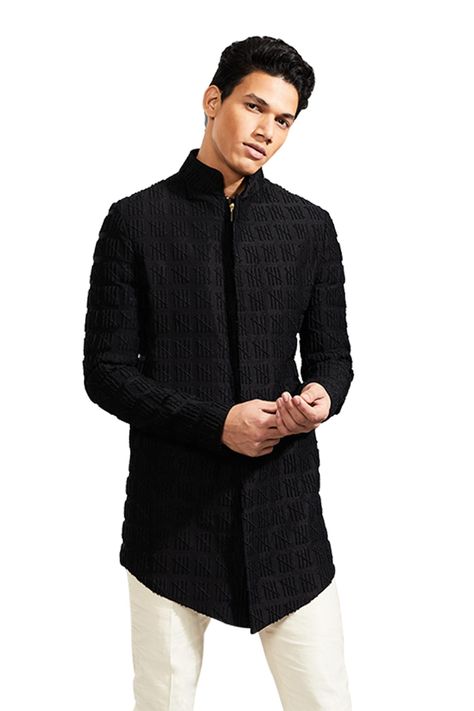 Shop for Kunal Rawal Black Suiting Tally Knotted Zipper Jacket for Men Online at Aza Fashions Embroidered Bandhgala, Traditional Indian Mens Clothing, Sf Fashion, Kunal Rawal, Indian Wedding Clothes For Men, Black Blazer Men, Mens Indian Wear, Groom Dress Men, Indian Groom Wear