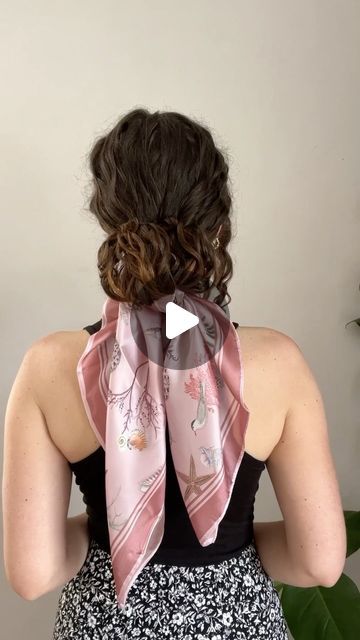 Jennie 🌷 | Curly Hair Care and Simple Hairstyle Tutorials on Instagram: "Feminine scarf bun featuring Whispering Sands Lotus Pink Square Scarf by @fableengland #gifted

#hairscarf #scarfhairstyle #hairstyleinspo #romantichairstyle #timelesshairstyles #hairinspiration #summerhairstyles #hairstyletutorial #hairstyleideas #hairaccessories #scarffashion" Scarf Bun, Simple Hairstyle, Hairstyle Tutorials, Romantic Hairstyles, Pink Square, Hair Raising, Curly Hair Care, Scarf Hairstyles, Square Scarf