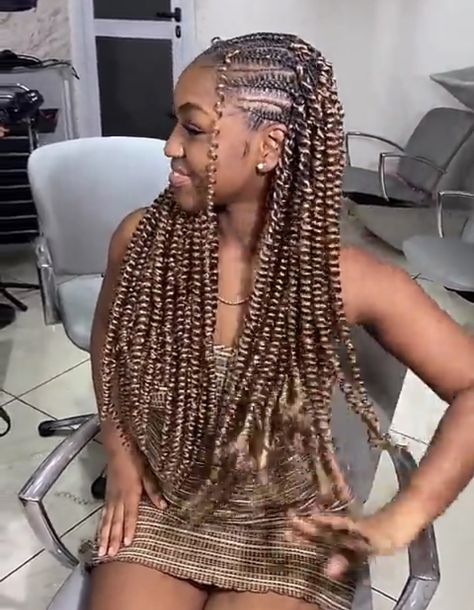 Passion Twists With Gold Cuffs, Black And Brown Goddess Braids, Cornrow Hairstyles Goddesses, Passion Twists Brown And Black, Fulani Hairstyles, Passion Twists 1b/30, Grad Hairstyles, Hairstyle 2023, Black Braided Hairstyles