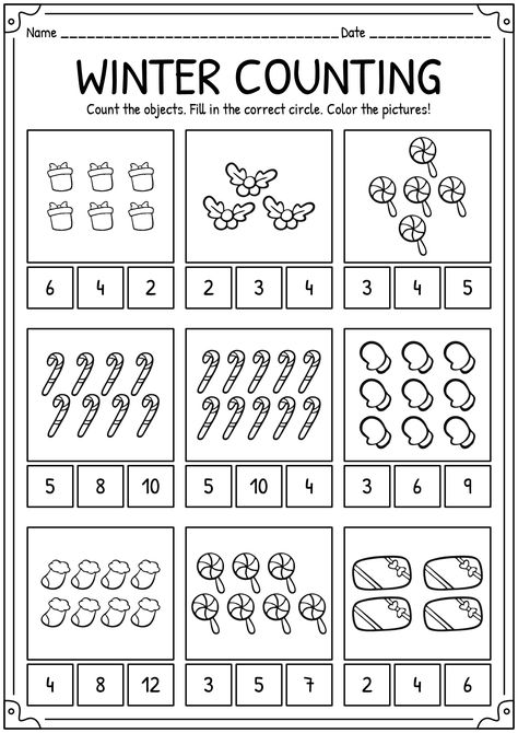 Christmas Math Worksheets Preschool, Christmas Math Kindergarten Free, December Worksheets Preschool, December Worksheets Kindergarten, Christmas For Kindergarten, Christmas Kindergarten Worksheets, Christmas Math Preschool, Literacy Worksheets Preschool, Kindergarten Christmas Worksheets