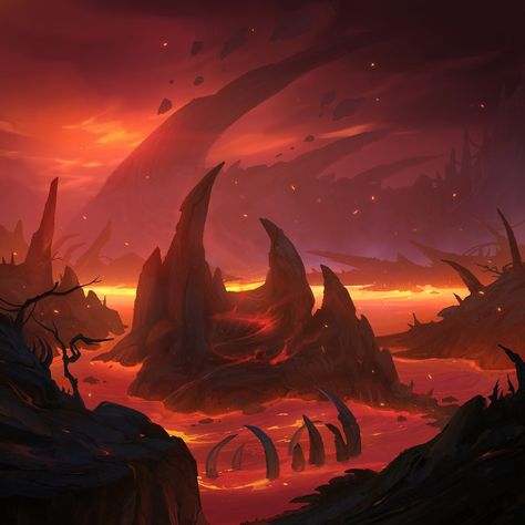 Red Environment Concept Art, Fire Environment Concept Art, Lava Reference, Hell Landscape, Lava Castle, Hell Painting, Lava Planet, Hell Background, Fire Landscape