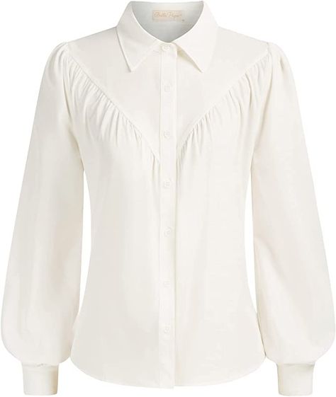 Belle Poque Women Lantern Long Sleeve Button Shirts Tops White Collar Shirt Women White XL Button Shirts, Lantern Sleeved Blouses, White Collared Shirt, Elegant Blouses, Long Sweaters Cardigan, Collar Shirt, Work Blouse, Work Shirts, Amazon Women