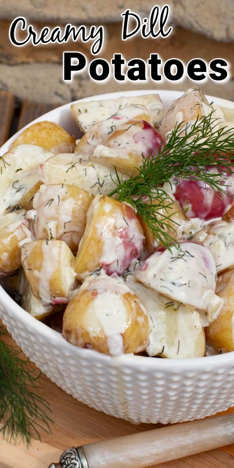 You are going to love this recipe for New Potatoes with Creamy Dill Sauce. Tender potatoes with the creamiest dill sauce. Baked Potato Dinner, Dill Potatoes, Creamy Dill Sauce, Meal Planning Menus, Potato Dinner, Fresh Potato, New Potatoes, Dill Sauce, Potato Recipes Side Dishes