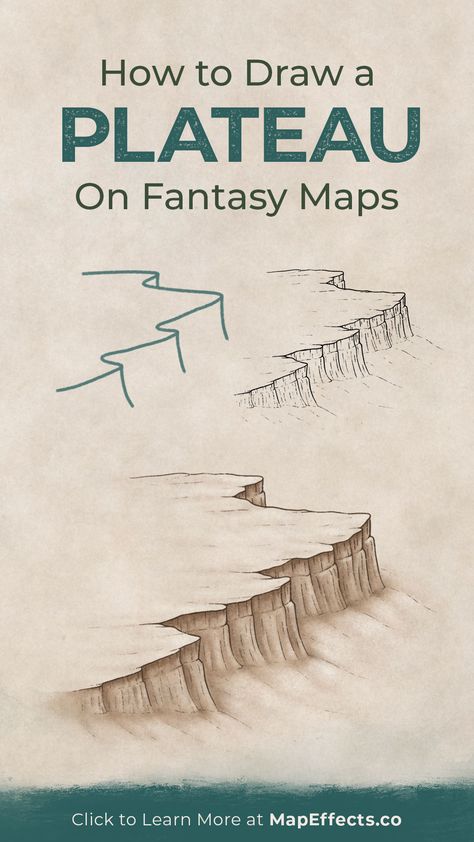 How to draw a plateau or cliff on your fantasy maps for your next novel or rpg campaign Fantasy Map Drawing Cartography, World Making, Plateau Drawing, How To Draw Maps Step By Step, Fantasy Map Tutorial, How To Make A Fantasy World, Map Drawing Simple, Fantasy Book Drawing, Fairy Map