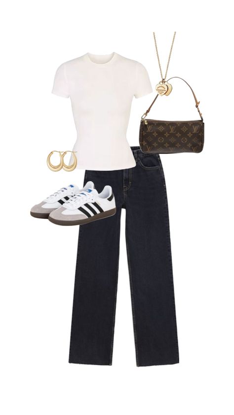 #louisvuitton #sambas #outfitinspo #like #tiffanyandco #outfits #outfitsinspo #outfit #jewelry #gold Samba Inspo Outfit, Basic Outfits With Jeans, Outfits To Wear With Sambas, Fits With Sambas, Basic Aesthetic Outfits, Styling Sambas, Basic Outfits Spring, Basic Outfits Aesthetic, Basic Outfit Aesthetic