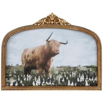 Cow Home Decor Ideas, Highland Cow Office Decor, Highland Cow Art Living Room, Hobby Lobby Cow Wall Art, Hobby Lobby Wall Decor Ideas Living Room, Western Chic Living Room, Highland Cow Bedroom, Dorm Haul, Western Chic Decor