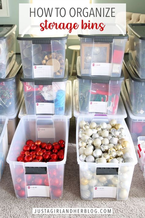 Organized Christmas Decorations, Attic Storage Organization, Abby Lawson, Christmas Decoration Storage, Storage Bins Organization, Holiday Organization, Holiday Storage, Christmas Organization, Organization Printables