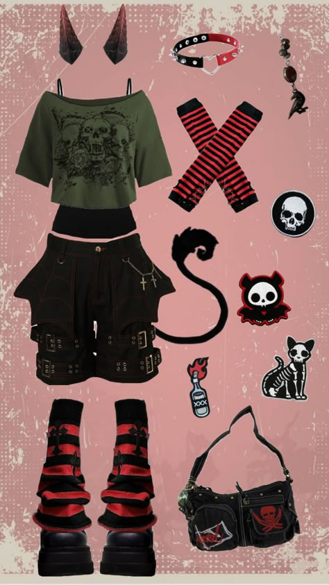 Demoncore outfit Outfit Ideas Alt, Therian Outfits, Non Binary Outfits, Outfit Shuffles, Oc Outfit Ideas, Punk Style Outfits, Silly Clothes, Alt Outfits, Crazy Outfits