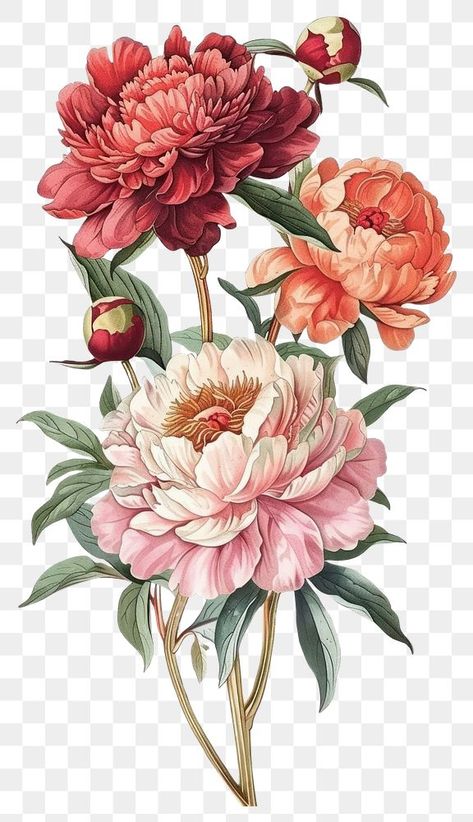 Peony Botanical, Peony Illustration, Aesthetic Illustration, Red Peony, Botanical Flower Art, Png Vintage, Flowers Png, Botanical Illustration Vintage, Peony Flowers