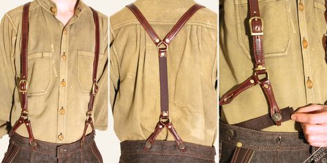 Buckled Suspenders by Marcusstratus on DeviantArt Pirate Design, Vintage Suspenders, Battle Dress, Brass Tacks, Leather Suspenders, Suspender Pants, Steampunk Costume, Leather Artisan, I Choose