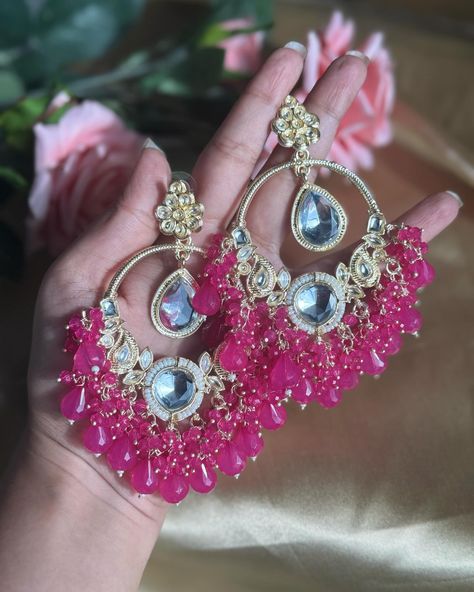 Neeti Chandbali ✨ Available in so many amazing colours!! And our bestseller this year! 💕 ₹550/- Free Shipping In India Indian Wedding Jewelry Sets, Indian Jewelry Earrings, Indian Nose Ring, Fancy Jewellery Designs, Indian Jewellery Design Earrings, Indian Jewellery Design, Indian Dress, Nose Rings Hoop, Indian Wedding Jewelry