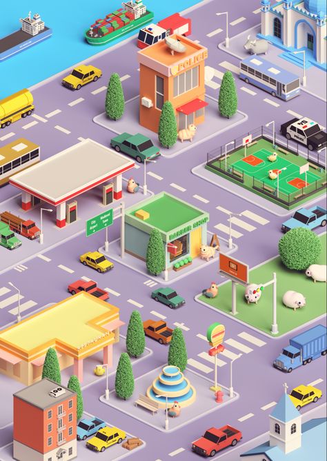 Isometric Illustration City, Isometric Building Illustration, Building Isometric, City Isometric, Isometric Building, Low Poly City, Vinyl Cafe, Town Drawing, Scifi Environment