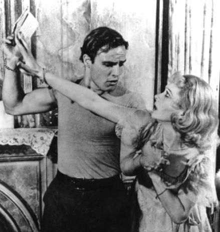 Vivien Leigh & Marlon Brando as Stanley & Blanche from A Streetcar Named Desire. 1951.  Blanche frantically tries to retrieve the letters, her dead husband wrote, from Stanley. Stanley Kowalski, Blanche Dubois, Kim Hunter, Karl Malden, Elia Kazan, A Streetcar Named Desire, Emotional Scene, Tennessee Williams, Vivien Leigh