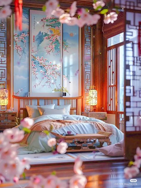 Chinese Bedroom Aesthetic, Chinese Bedroom Ideas, Chinese Bedroom Design, Ancient Chinese Room, Modern Chinese Bedroom, Chinese House Interior, Chinese Apartment, Vintage Shanghai, Chinese Bedroom