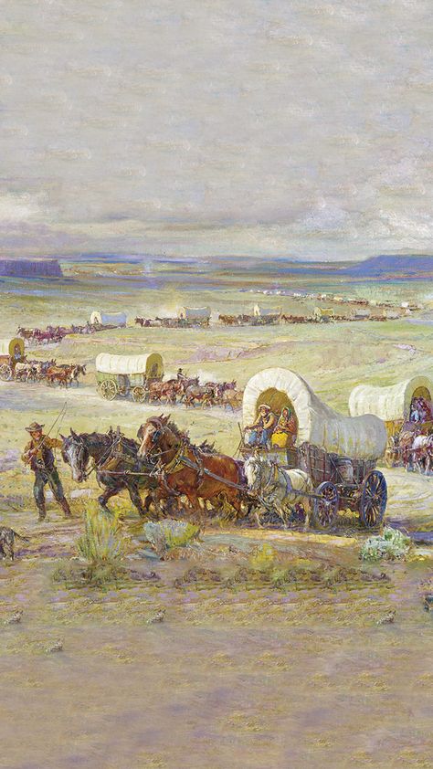 #OTD in 1843, the first major wagon train departed for the west coast on the Oregon Trail. Thousands of more pioneers followed in the upcoming decades. Learn more here! Pioneer Wagon, Pioneer Art, Classroom Timeline, Oregon Trail Pioneers, Internet Aesthetic, American Pioneers, Lds Church History, Wagon Trails, Lds Coloring Pages