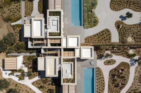 jardin méditerranéen - GFRA architecture Cycladic Architecture, Outside Flooring, Small Sitting Area, Double House, Benaki Museum, Architectural Scale, Aqua Marina, Pebble Stone, Mediterranean Garden