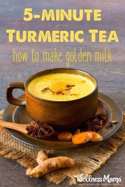 Turmeric Tea Benefits & 5-Minute Golden Milk Recipe | Wellness Mama Turmeric Milk Recipe, Turmeric Tea Benefits, Golden Milk Recipe, Turmeric Tea Recipe, Turmeric Drink, Turmeric Milk, Wellness Mama, Turmeric Tea, Golden Milk