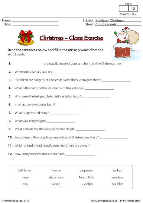 Christmas Worksheet: Cloze Exercise Christmas Handwriting, Christmas Worksheet, Christmas Writing Paper, Christmas Quiz, Christmas Word Search, Handwriting Practice Worksheets, Uk Christmas, Christmas Writing, Christmas Worksheets