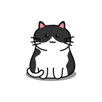 Black And White Cat Cartoon, White Cat Cartoon, Wall Cartoon, Cute White Cat, White And Black Cat, Black And White Cartoon, Black And White Cat, Cat Cartoon, Cute Black And White