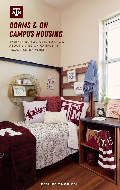 A&m Dorm Room Texas, Texas A M Dorm, Texas A&m Dorm Room, Dorm Life Hacks, Boys Dorm Room Ideas, Maroon Room, University Branding, Dorm Planning, White Dorm Room