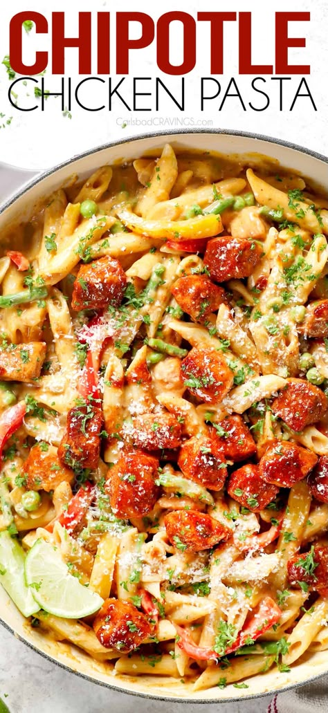 Chicken Chipotle Pasta, inspired by Cheesecake Factory's mouth-watering version, is creamy, tangy, spicy (customizable) fantastic, at a fraction of the price of dining out! #recipes #recipeoftheday #recipeideas #recipeseasy #recipesfordinner #dinner #dinnerrecipes #dinnerideas #dinnertime #familydinner #parmesan #familyrecipe #comfortfood #comfortfoodrecipe #pasta #pastarecipe #chickenpasta #spicypasta #spicychicken #chipotlechicken #chipotlechickenpasta Spicy Chicken Chipotle Pasta Cheesecake, Chipotle Chicken Pasta Cheesecake, Creamy Chipotle Chicken Pasta, Copycat Carbone’s Spicy Pasta, Cheesecake Factory Cajun Chicken Pasta, Chicken Chipotle Pasta, Spicy Chicken Chipotle Pasta, Chipotle Chicken Pasta, Chipotle Pasta