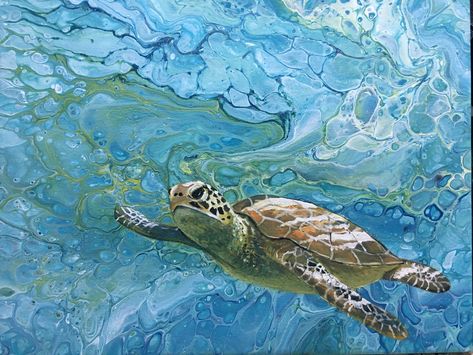 Famous Animal Paintings, Acrylic Turtle Paintings, Sea Turtle Painting Acrylic, Turtle Painting Acrylic, Ocean Creatures Art, Rhino Painting, Sea Turtle Pictures, Ocean Art Painting, Aquatic Art