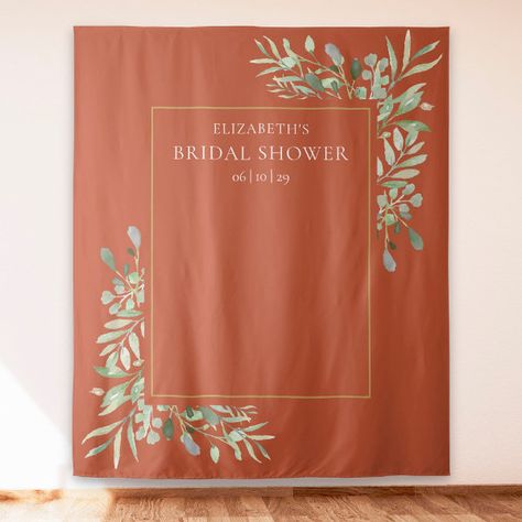 Terracotta Greenery Bridal Shower Photo Backdrop Wedding Shower Photo Backdrop, Bridal Shower Photo Backdrop, Shower Photo Backdrop, Bridal Shower Photo Booth, Bridal Shower Backdrop, Country Garden Weddings, Chic Bridal Showers, Bridal Shower Photos, Delicate Watercolor