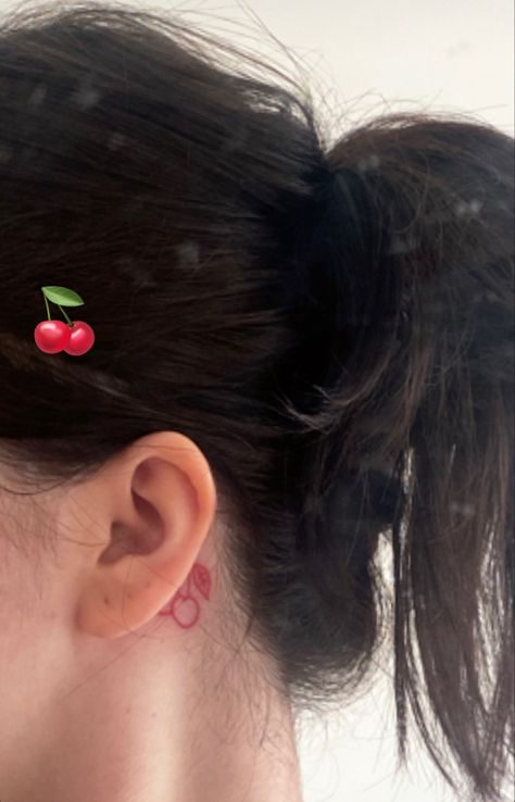 Cherry Tattoo Wrist, Cherry Behind Ear Tattoo, Cherry Tattoo Behind Ear, Bedazzled Nails, Cherry Tattoo, Cherry Tattoos, Red Ink Tattoos, Tattoos Women, Leg Tattoos Women