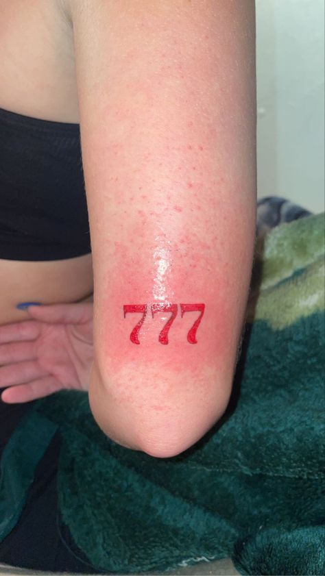 #aesthetic #777 #anglenumber #tattoo #redinktattoo #tattooideas Red 777 Tattoo, 777 Tattoo Red, 777 Tattoo, Red Tattoos, Red Ink Tattoos, Tatting, Tattoos, Red