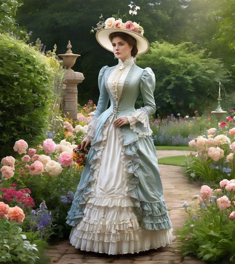 Victorian Tea Dress, Vintage Dresses Victorian, Edwardian Aesthetic, Garden With Flowers, Victorian Fashion Women, Elegant Vintage Dresses, Royal Gowns, Victorian Era Dresses, Victorian Fashion Dresses