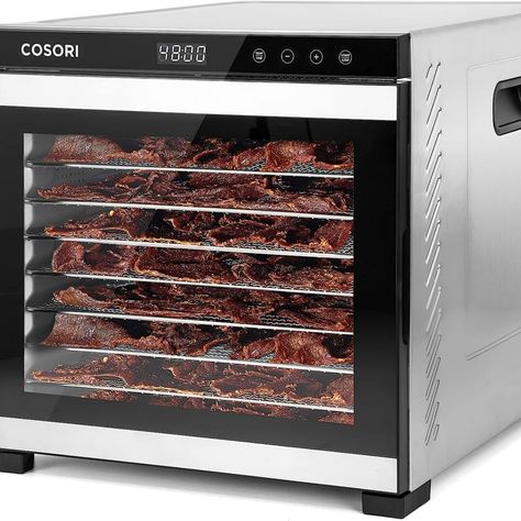 COSORI Food Dehydrator for Jerky, with 16.2ft² Drying Space, 1000W, 10 Stainless Steel Trays Dehydrated Machine (50 Recipes) with 48H Timer and Temp Control, for Herbs, Fruit, Meat, and Yogurt,Silver Dehydrator Machine, Food Dehydrator Machine, Food Dehydrators, Healthy Homemade Snacks, Food Dehydrator, Fruit Roll, Dehydrated Food, Homemade Snacks, Dehydrator Recipes