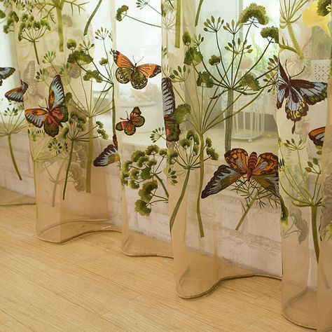 Butterfly modern Embroidery tulle window fabric luxury sheer curtains for living room the bedroom kitchen-in Curtains from Home & Garden on Aliexpress.com | Alibaba Group Sheer Flower Embroidered Curtains, Embroidery On Curtains, Butterfly Curtains, Embroidery Curtains, Dancing Flowers, Dining Room Tablecloth, Curtains Pictures, Vintage Butterflies, Embroidery Tulle