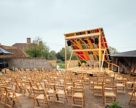 Outdoor Stage Architecture, Venue Inspiration, Outdoor Stage, Pavilion Design, Charleston Homes, Vernacular Architecture, British Countryside, Roof Structure, Stage Set